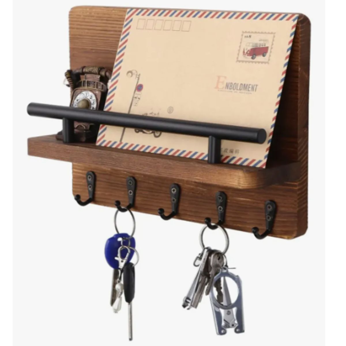 GENERICO - Perchero Madera Porta Llave Pared Con 5 Ganchos Color Marrón