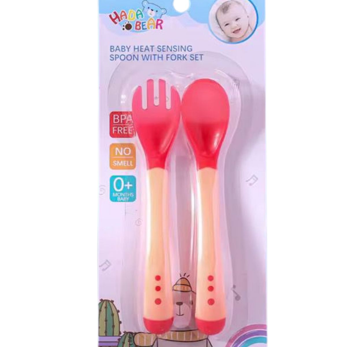 GENERICO - Set Cuchara-tenedor Silicona Con Sensor De Temperatura Rojo