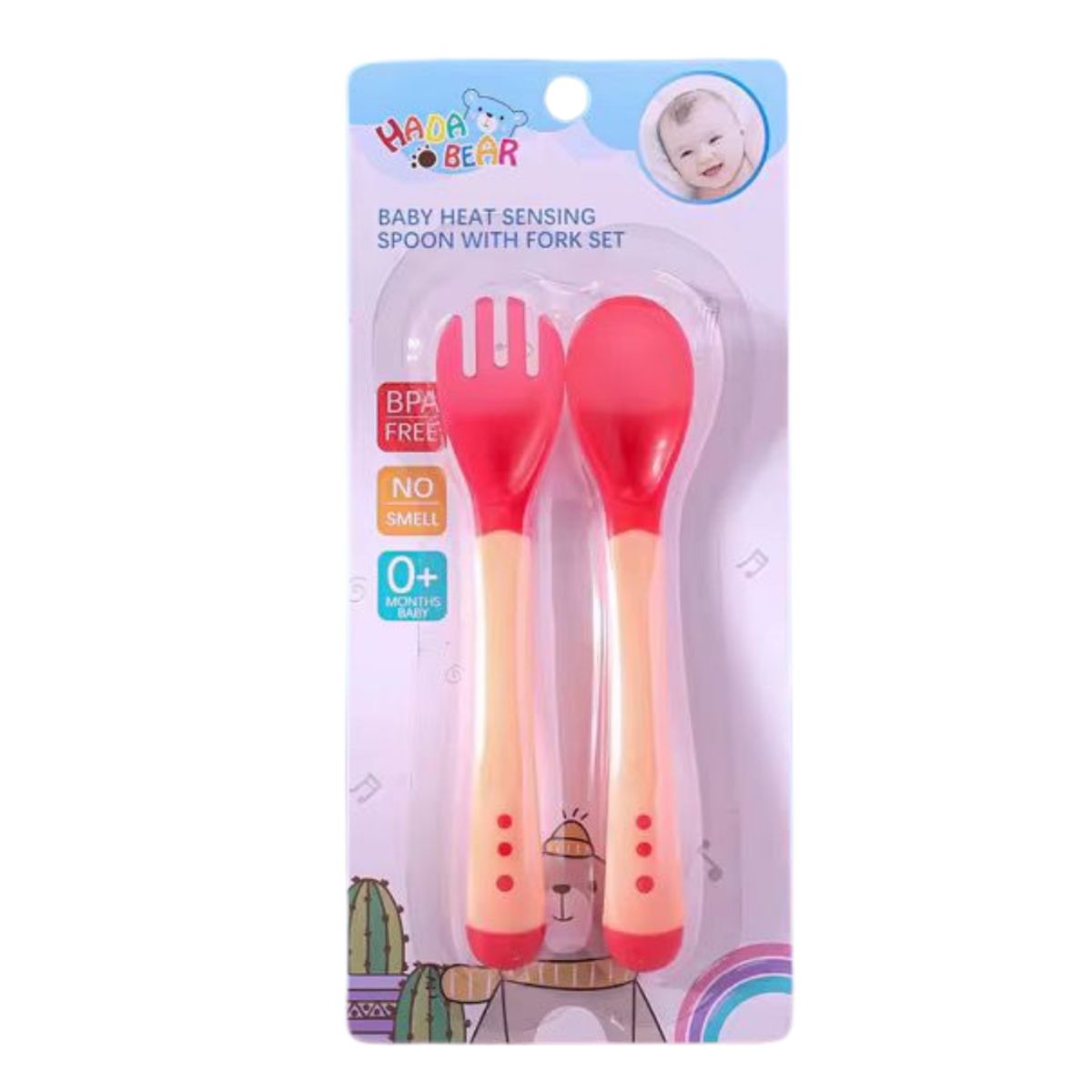 GENERICO - Set Cuchara-tenedor Silicona Con Sensor De Temperatura Rojo