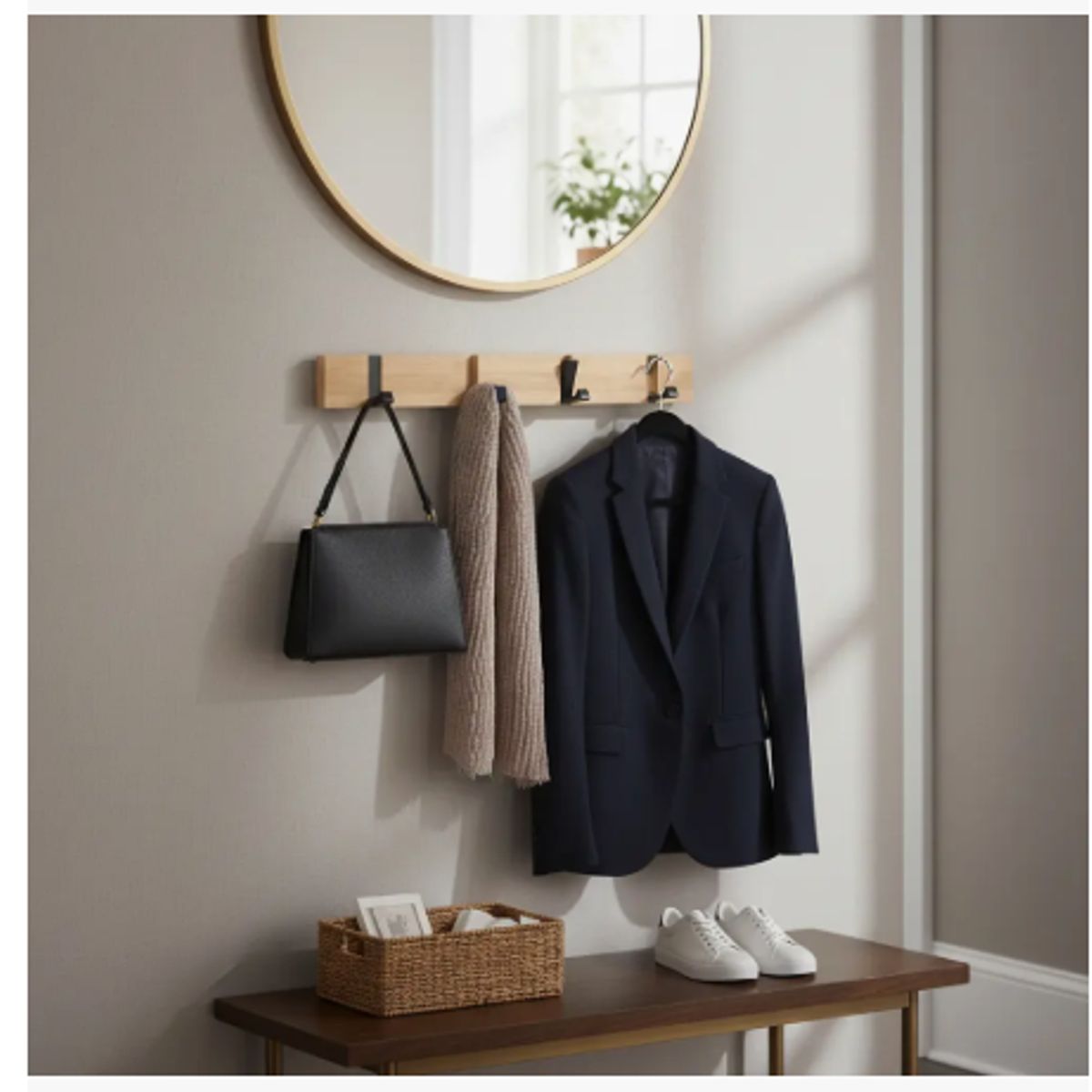 GENERICO - Perchero Pared Madera Colgador 4 Ganchos Percha