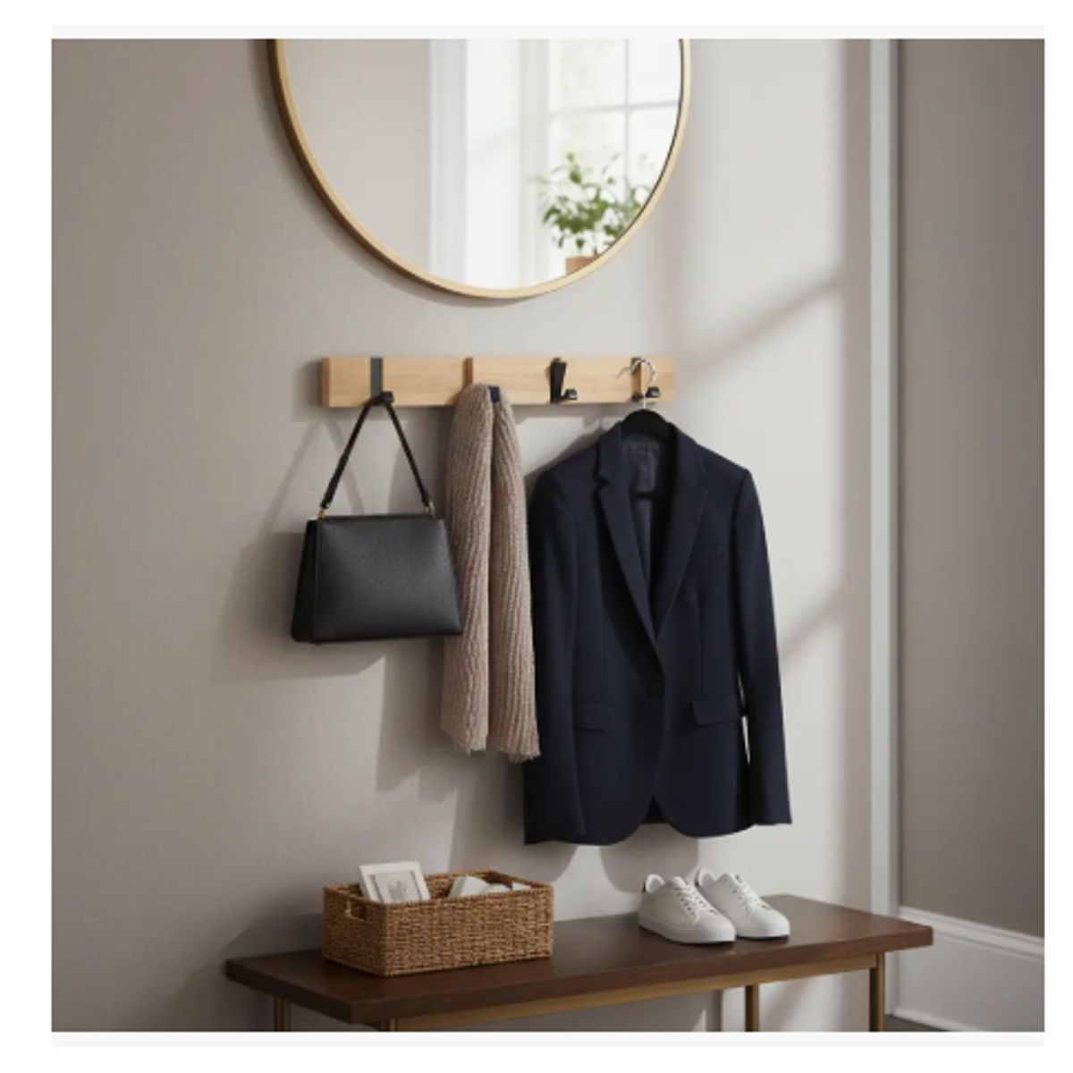 GENERICO - Perchero Pared Madera Colgador 4 Ganchos Percha