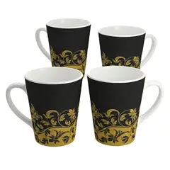 GENERICO - Pack 4 Mugs Café Cerámica Estilo Negro Y Dorado 355ml