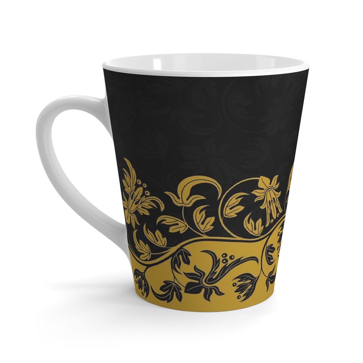 GENERICO - Pack 4 Mugs Café Cerámica Estilo Negro Y Dorado 355ml