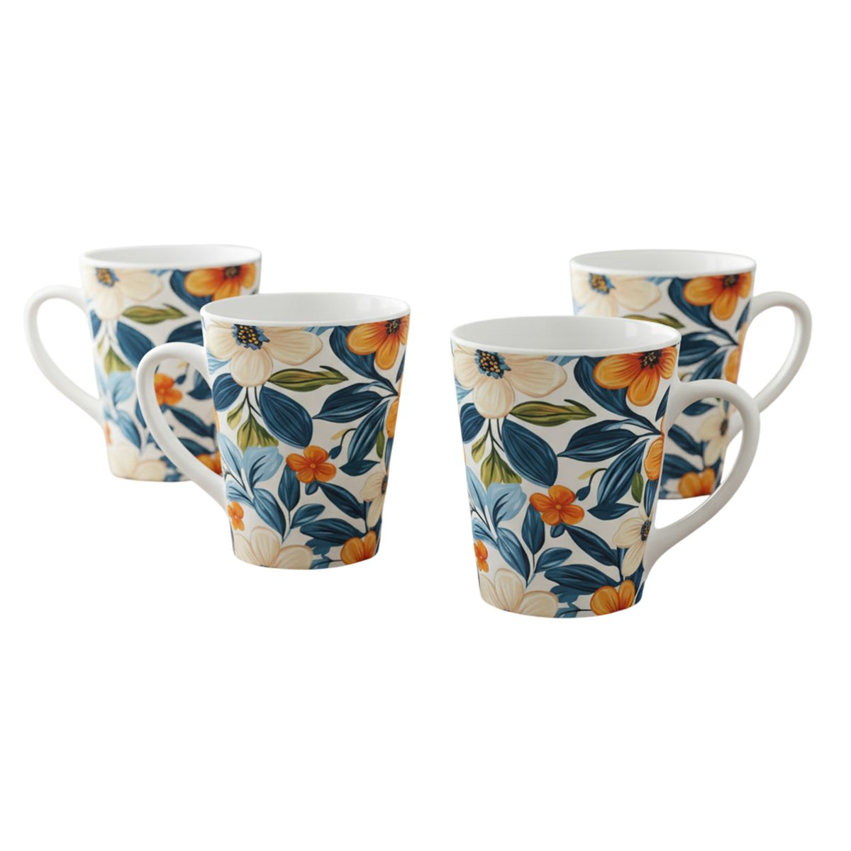 GENERICO - Pack 4 Mugs Café Cerámica Estilo Floral 355ml