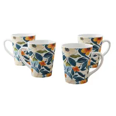 GENERICO - Pack 4 Mugs Café Cerámica Estilo Floral 355ml