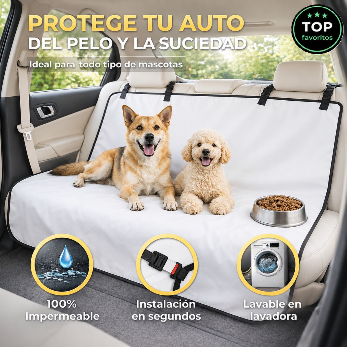MOVI - Funda Protectora Impermeable Asiento Auto Mascotas Universal  Lavable en Lavadora para Perros y Gatos
