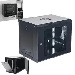KUANGYE - Caja Montaje En Pared Para Gabinete Servidores 9U 45x53x40cm,Con Paneles Laterales Puerta Vidrio
