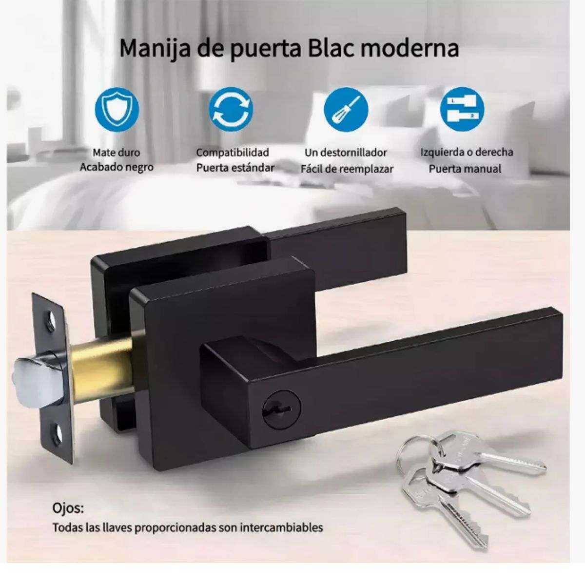 GENERICO - Cerradura Herrajes Cuadrada Puerta Recamara O Principal