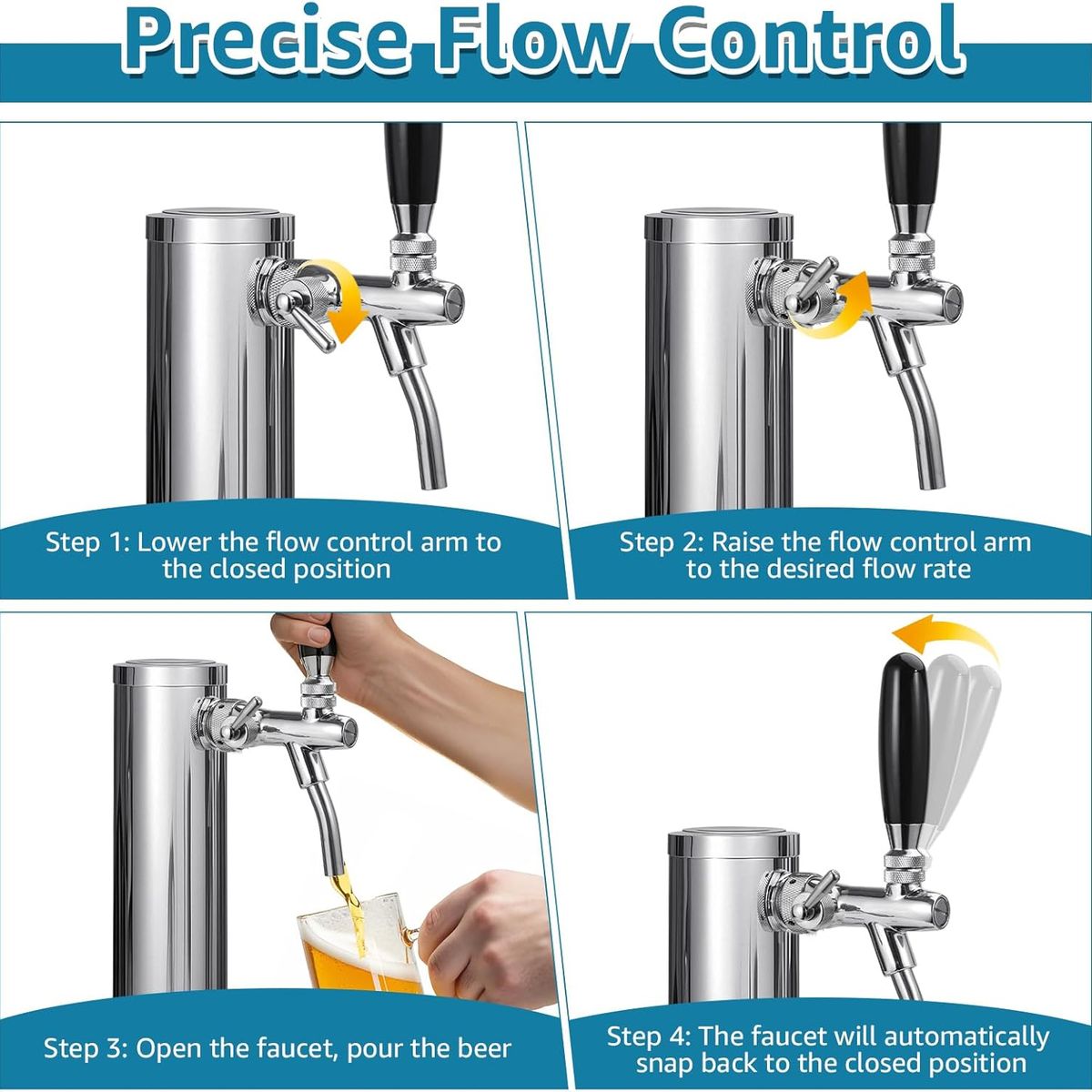 Torre Kegerator De Flujo Ajustable,Torre De Cerveza Acero Inoxidable De Un Solo Llave De 3 Pulgadas, marca KUANGYE - Foto 2