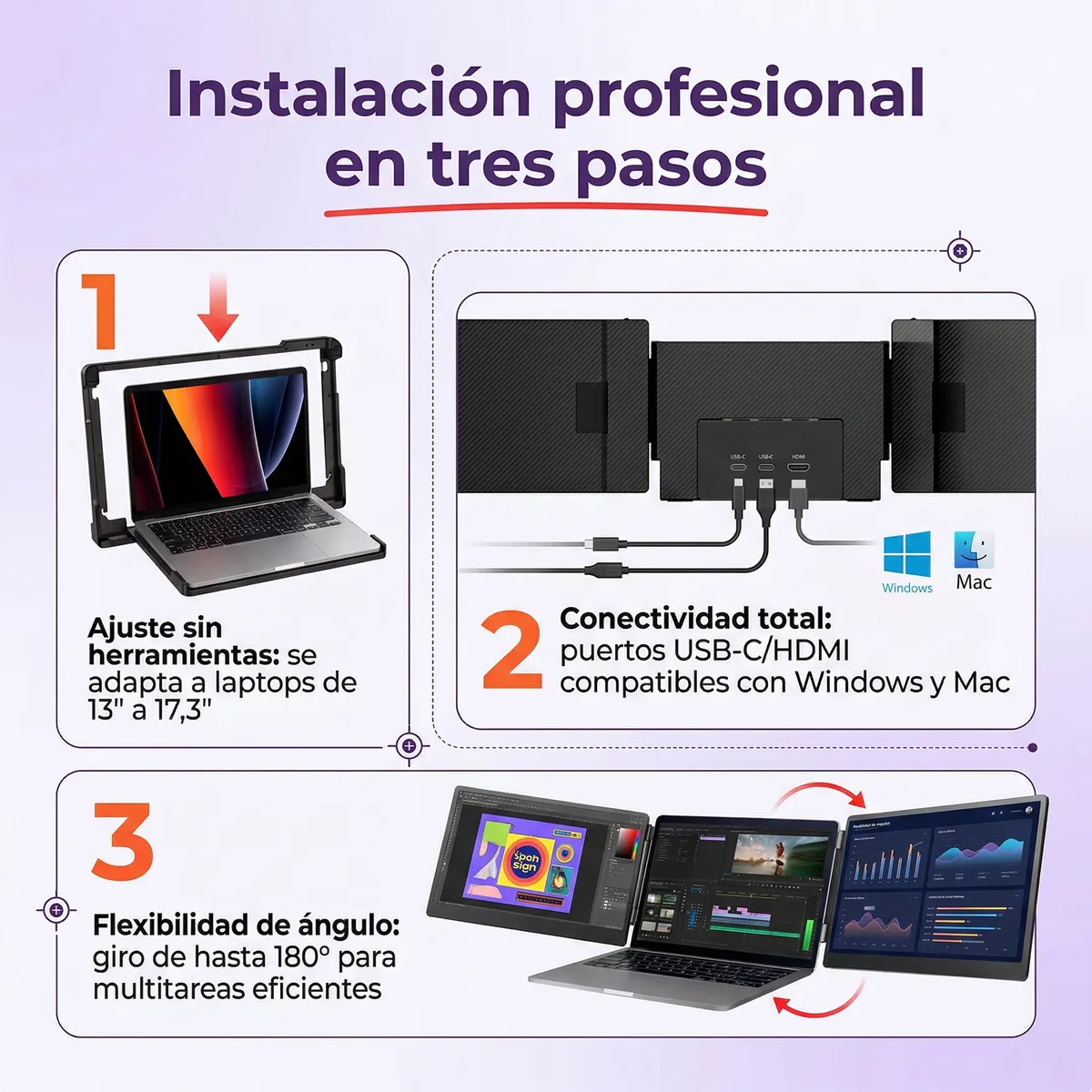 VIDITA - Extensor de Pantalla Doble 14 FHD IPS para Notebook HDMI USB-C Monitor Portátil