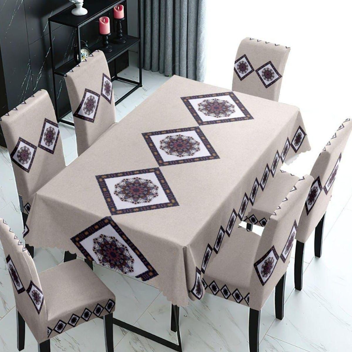 GENERICO - SET DE MANTEL IMPERMEABLE CON 6 FUNDAS CUBRE SILLAS