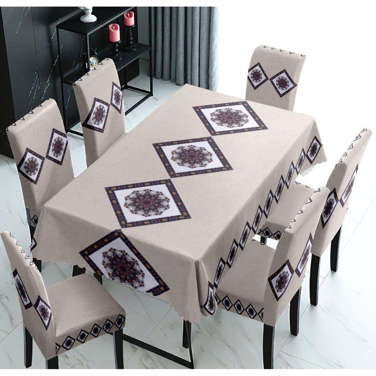 GENERICO - SET DE MANTEL IMPERMEABLE CON 6 FUNDAS CUBRE SILLAS