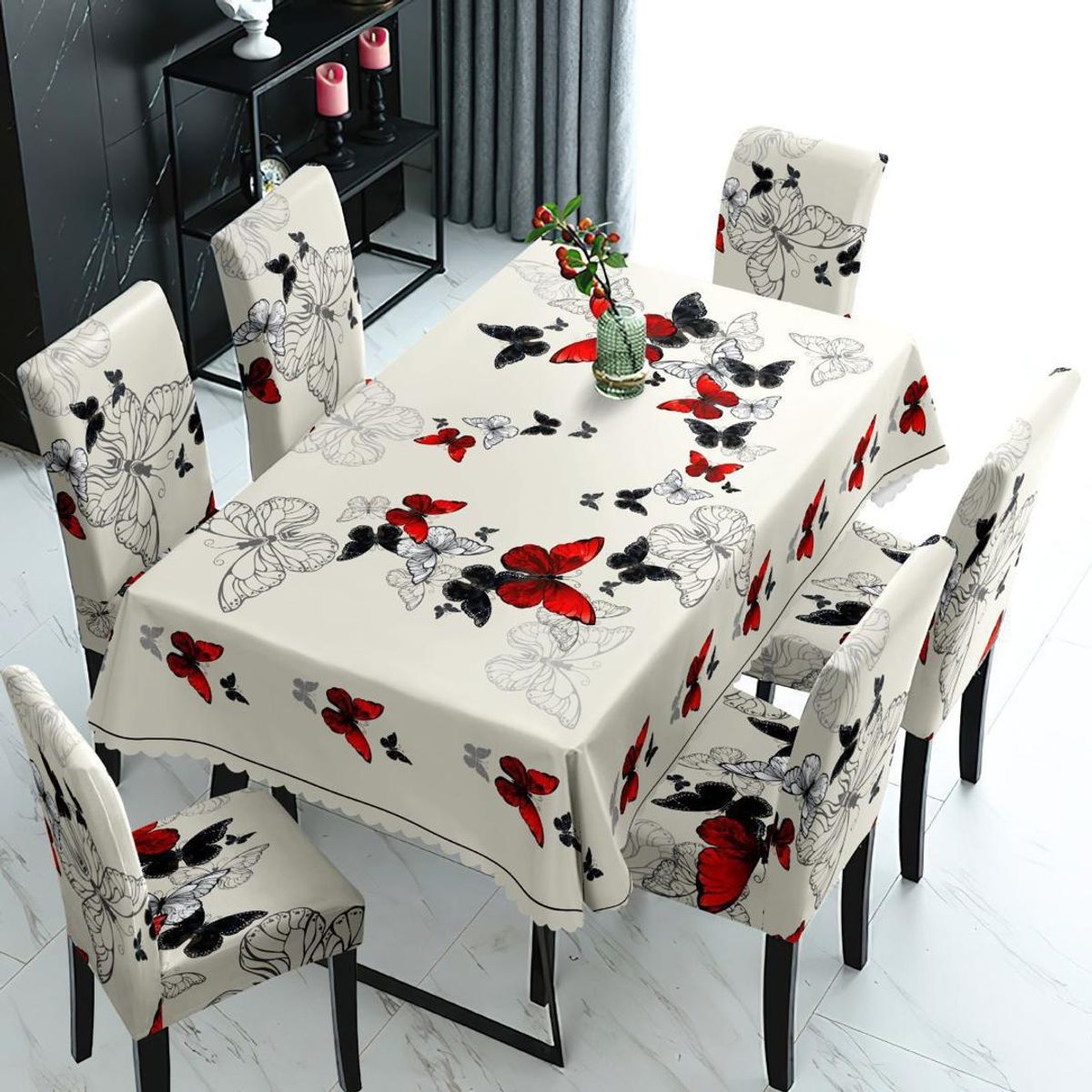 GENERICO - SET DE MANTEL IMPERMEABLE CON 6 FUNDAS CUBRE SILLAS