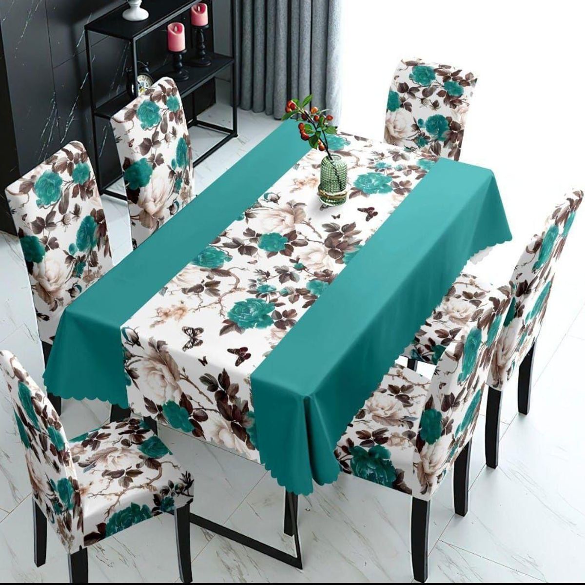 GENERICO - SET DE MANTEL IMPERMEABLE CON 6 FUNDAS CUBRE SILLAS