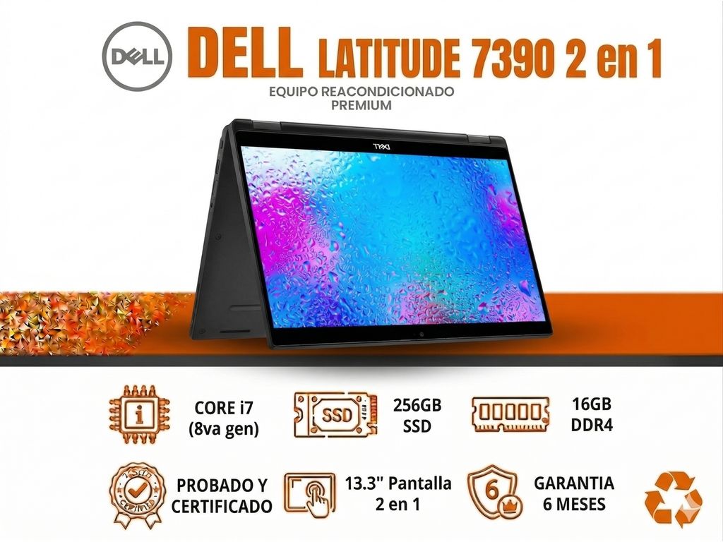 Latitude 7390 2en1 Touch i7-8650U 16GB Ram 256GB SSD Windows 11Pro Reacondicionado Grado B