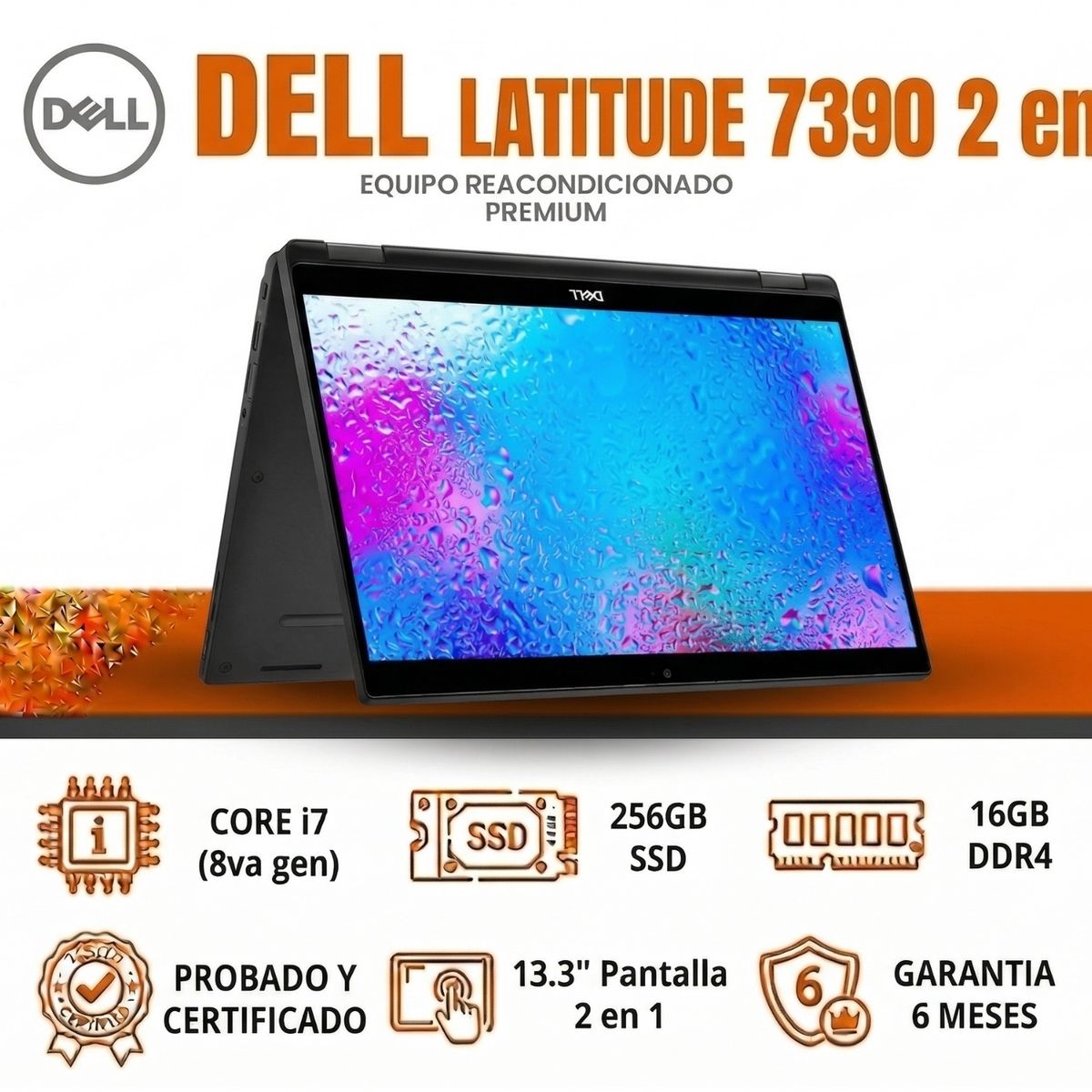 DELL - Latitude 7390 2en1 Touch i7-8650U 16GB Ram 256GB SSD Windows 11Pro Reacondicionado Grado B