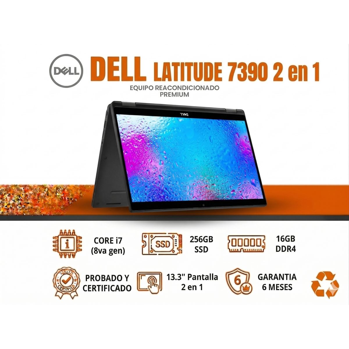 DELL - Latitude 7390 2en1 Touch i7-8650U 16GB Ram 256GB SSD Windows 11Pro Reacondicionado Grado B