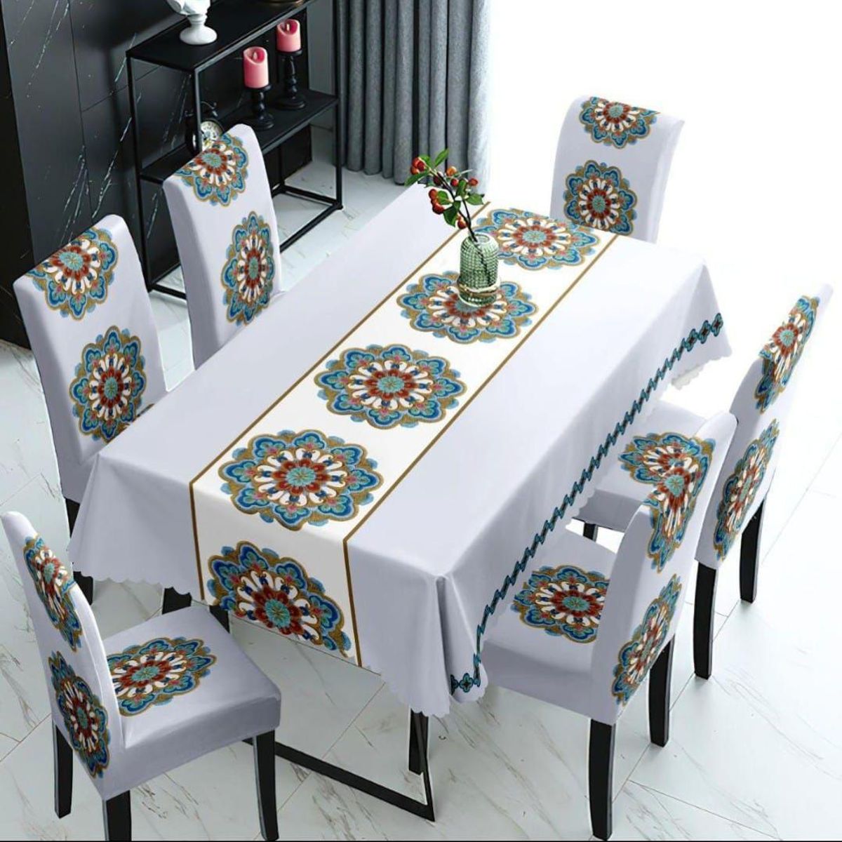 GENERICO - SET DE MANTEL IMPERMEABLE CON 6 FUNDAS CUBRE SILLAS