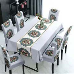 GENERICO - SET DE MANTEL IMPERMEABLE CON 6 FUNDAS CUBRE SILLAS