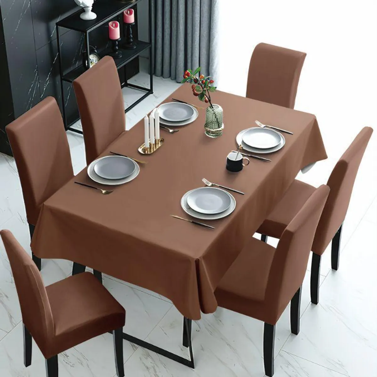GENERICO - SET DE MANTEL IMPERMEABLE CON 6 FUNDAS CUBRE SILLAS