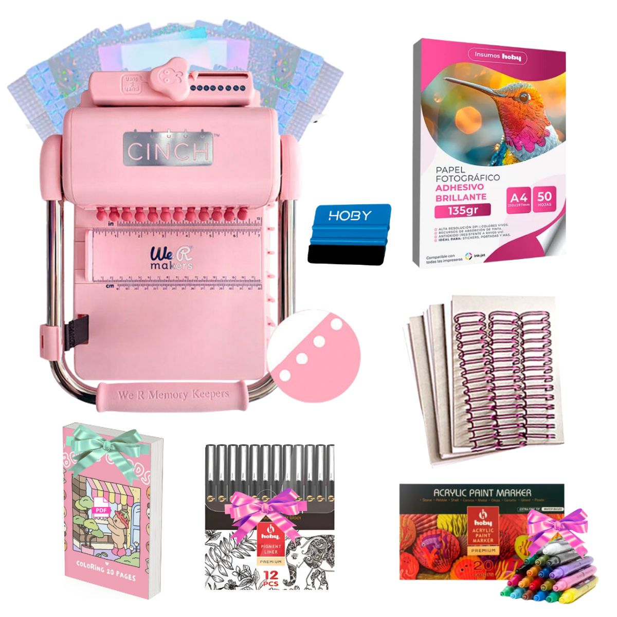 AMERICAN CRAFTS - Encuadernadora Cinch pink perforacion redonda color rosa kit HT2