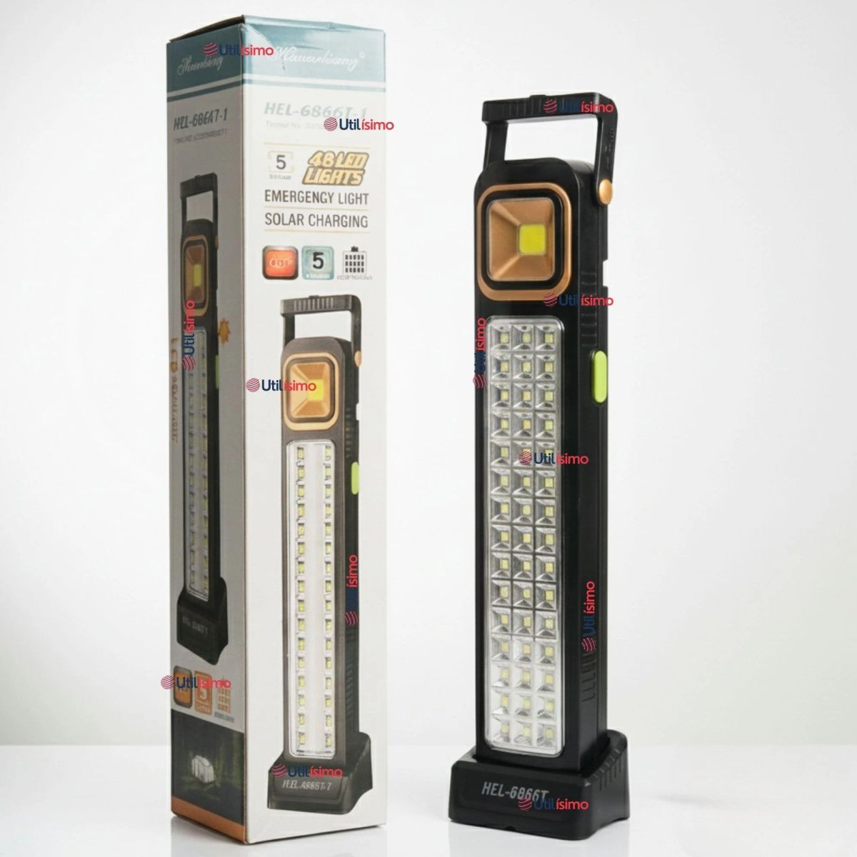 LINE - Lampara Luz De Emergencia Focos 48 Led Carga Híbrida Solar USB 30W