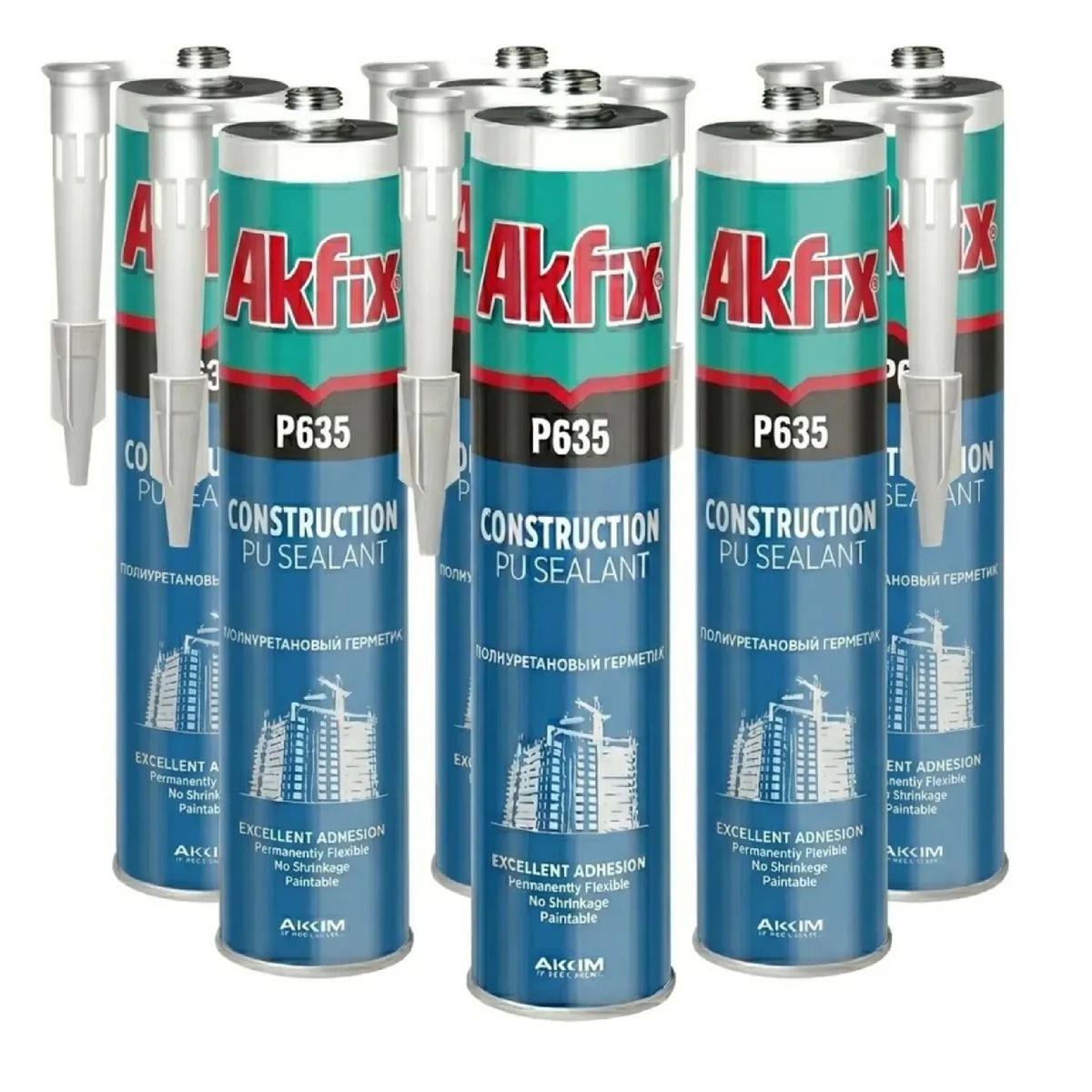 AKFIX - Pack 6 Sellador Poliuretano Akfix P635 Negro 310ml Juntas