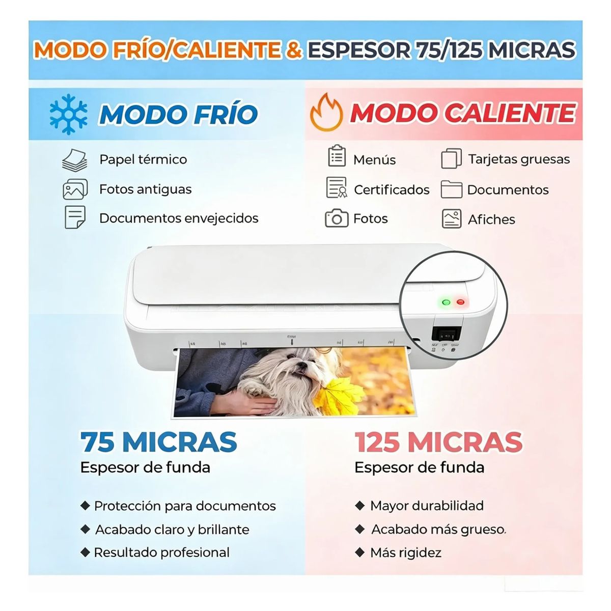 METEX - Termolaminadora Plastificadora 8 En 1 Laminadora Frío Calor