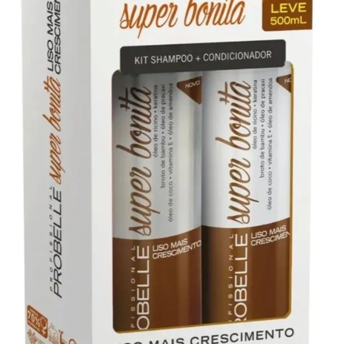 PROBELLE - KIT SHAMPOO Y ACON LISO MAIS CRESCIMENTO PROBELLE 500ML BOMBA CRECIMIENTO ACELERADO Y ALINEA TÉRMICO