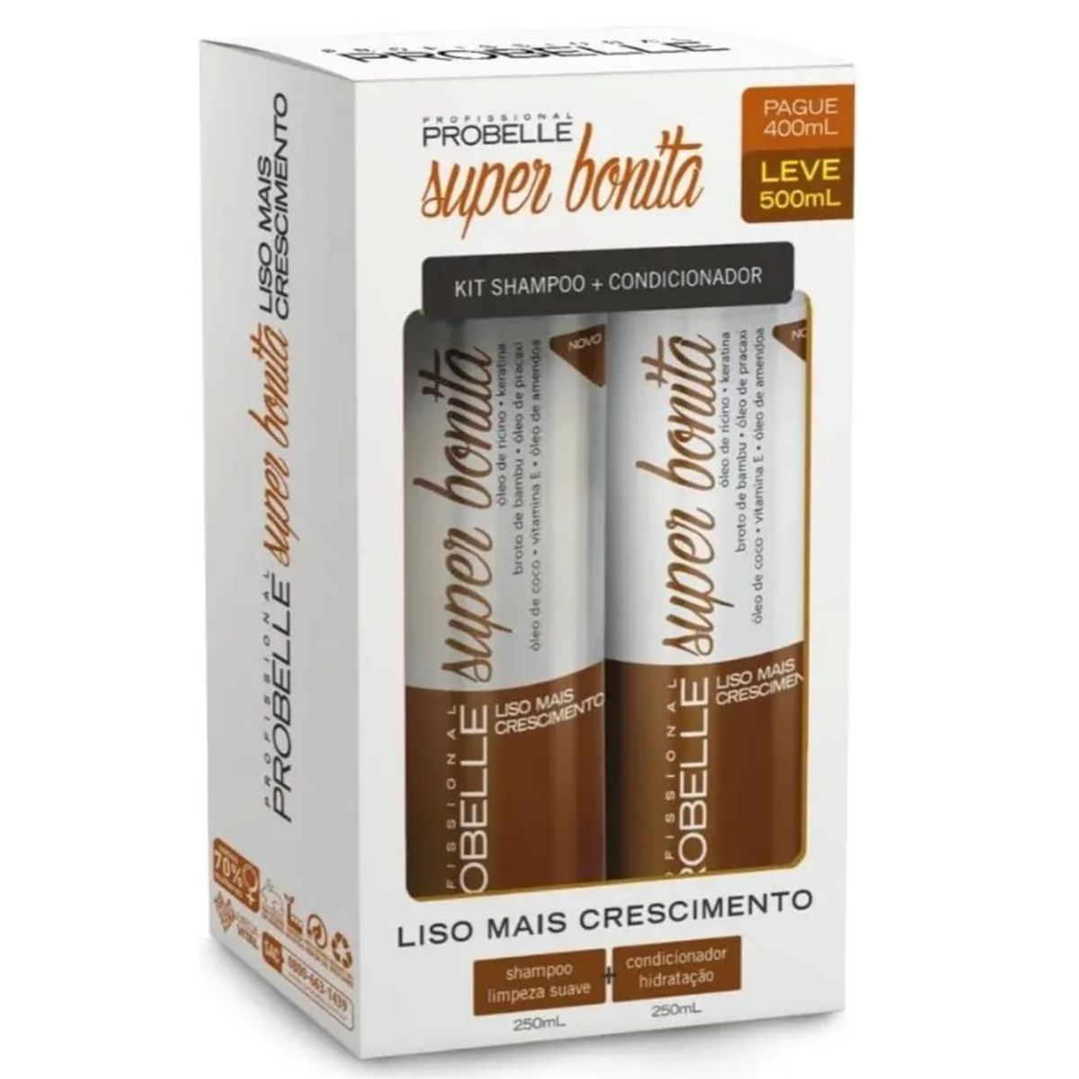 PROBELLE - KIT SHAMPOO Y ACON LISO MAIS CRESCIMENTO PROBELLE 500ML BOMBA CRECIMIENTO ACELERADO Y ALINEA TÉRMICO