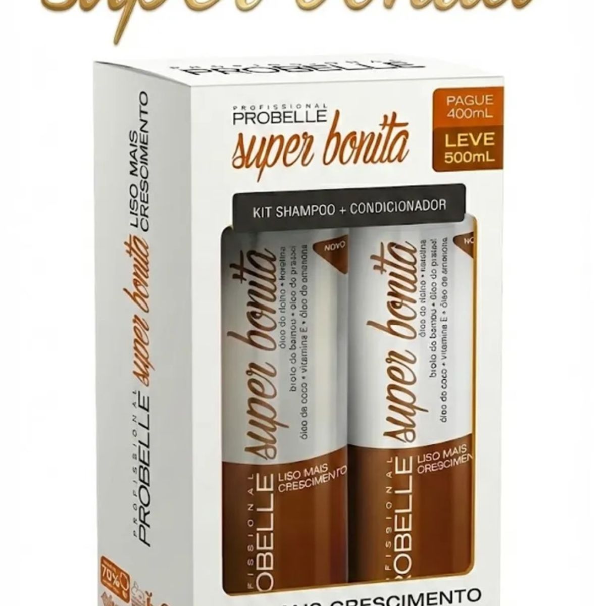 PROBELLE - KIT SHAMPOO Y ACON LISO MAIS CRESCIMENTO PROBELLE 500ML BOMBA CRECIMIENTO ACELERADO Y ALINEA TÉRMICO