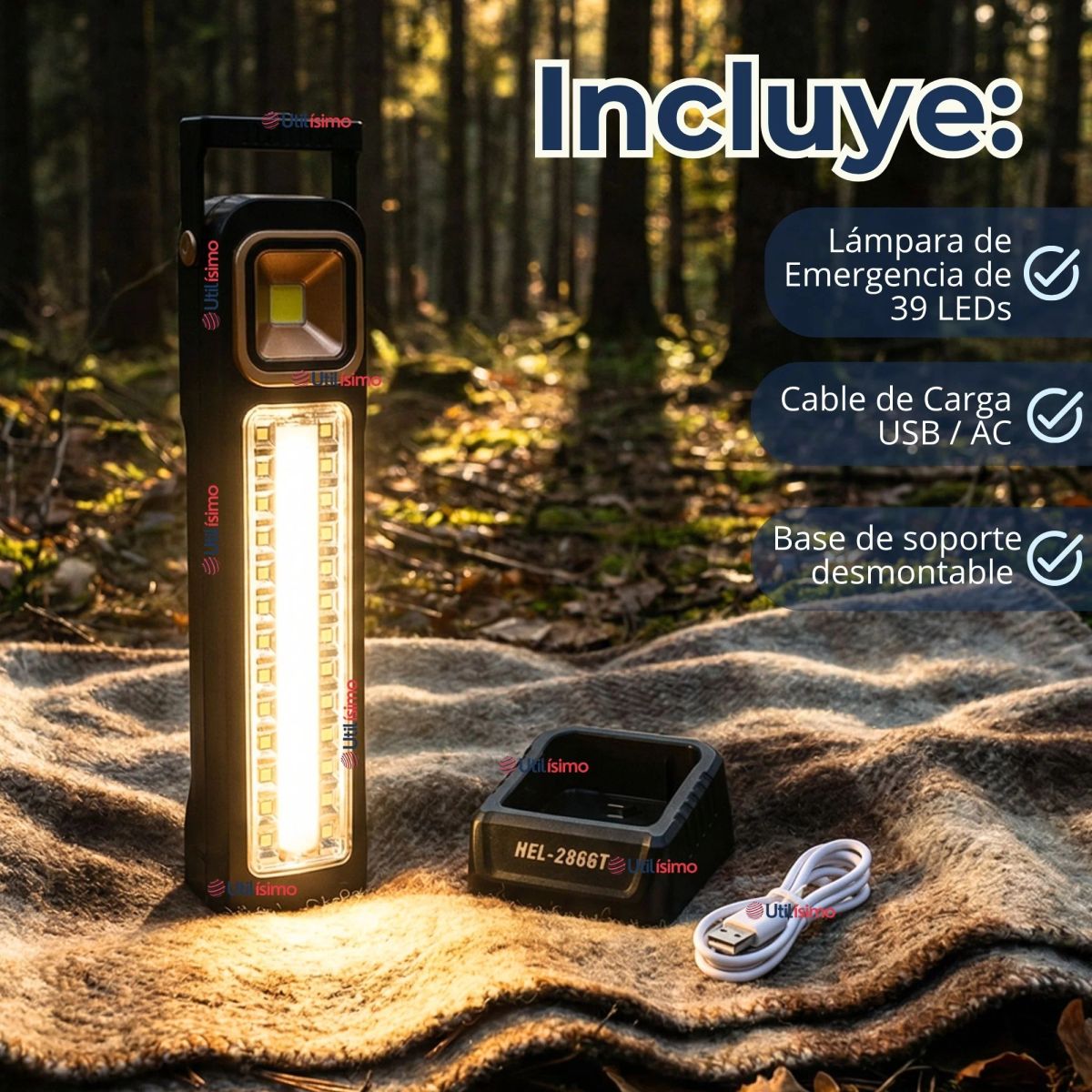 LINE - Lampara Luz De Emergencia Focos 39 Led Carga Híbrida Solar USB 30W