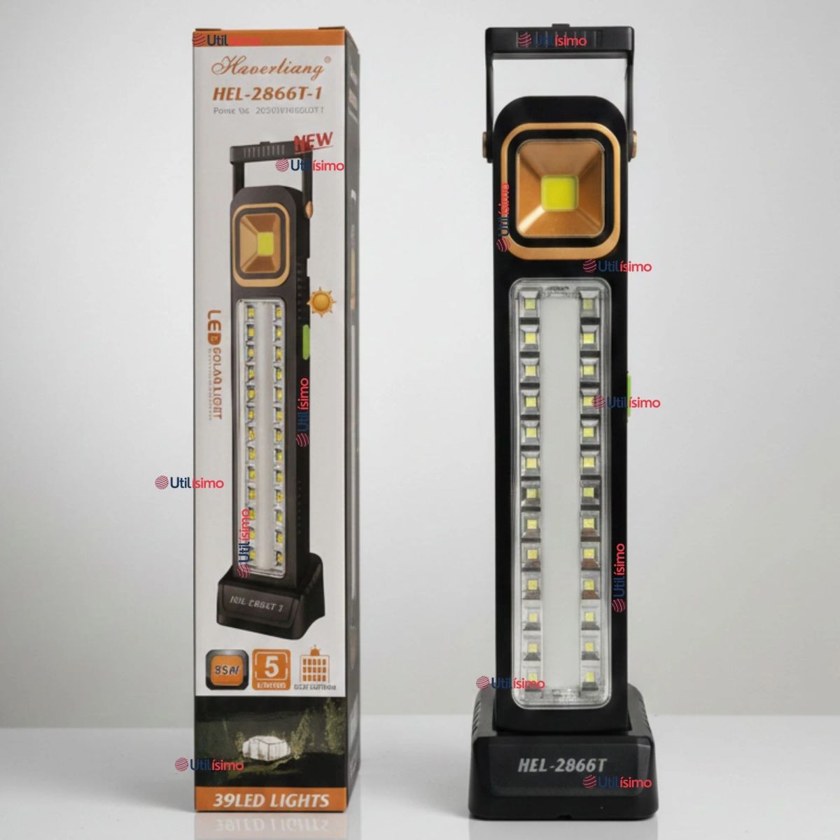LINE - Lampara Luz De Emergencia Focos 39 Led Carga Híbrida Solar USB 30W