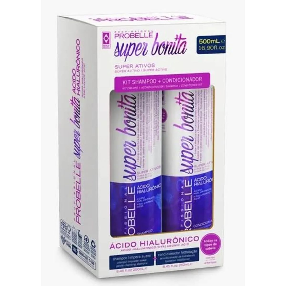 PROBELLE - KIT DUO SHAMPOO Y ACONDICIONADOR HIALURÓNICO PROBELLE 500ML RELLENO FIBRA EFECTO FILLER HIDRATACIÓN