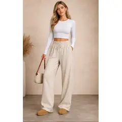 AGW - Pack 2 Pantalón Palazzo Mujer Buzo Oversize Wide Leg