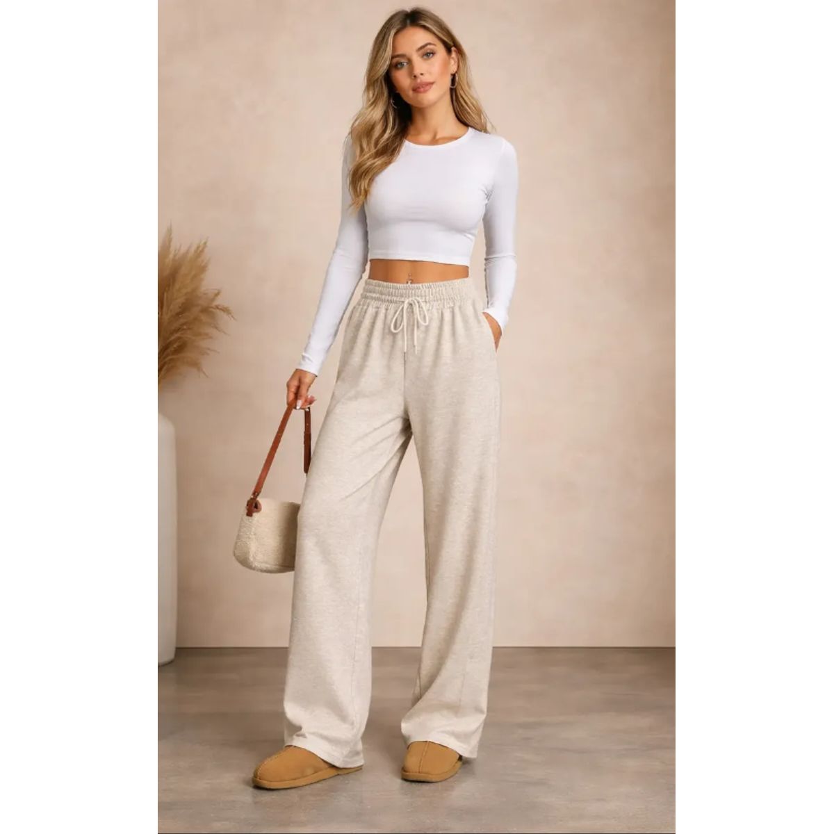AGW - Pack 2 Pantalón Palazzo Mujer Buzo Oversize Wide Leg