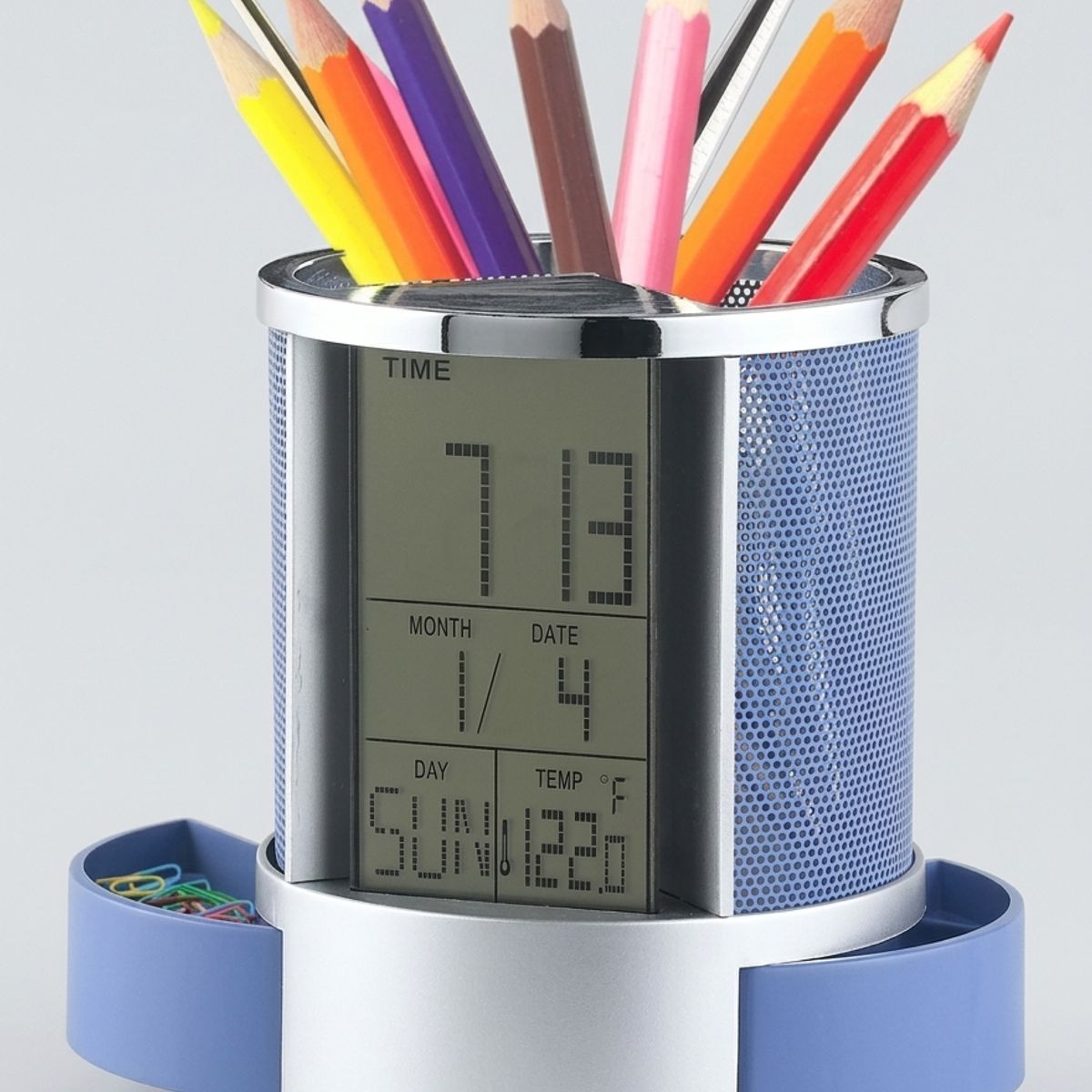 GENERICO - Organizador Bolígrafo Portalápices Reloj Alarma Pantalla LCD