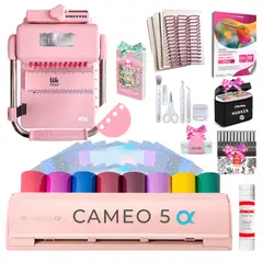 AMERICAN CRAFTS - Encuadernadora Cinch pink perforacion redonda color rosa kit HT6 + Cameo 5 alpha rosa