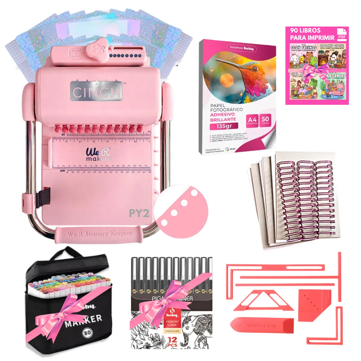 AMERICAN CRAFTS - Cinch Pink Perforacion Redonda Rosa Set Emprende Agendas Py2