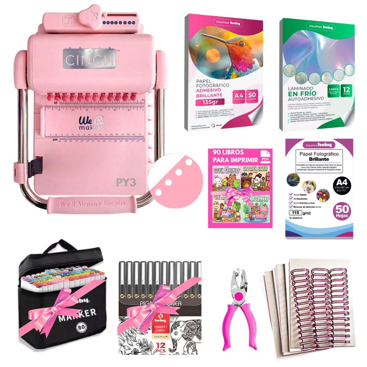 AMERICAN CRAFTS - Cinch Pink Perforacion Redonda Rosa Kit Full Papelería Py3