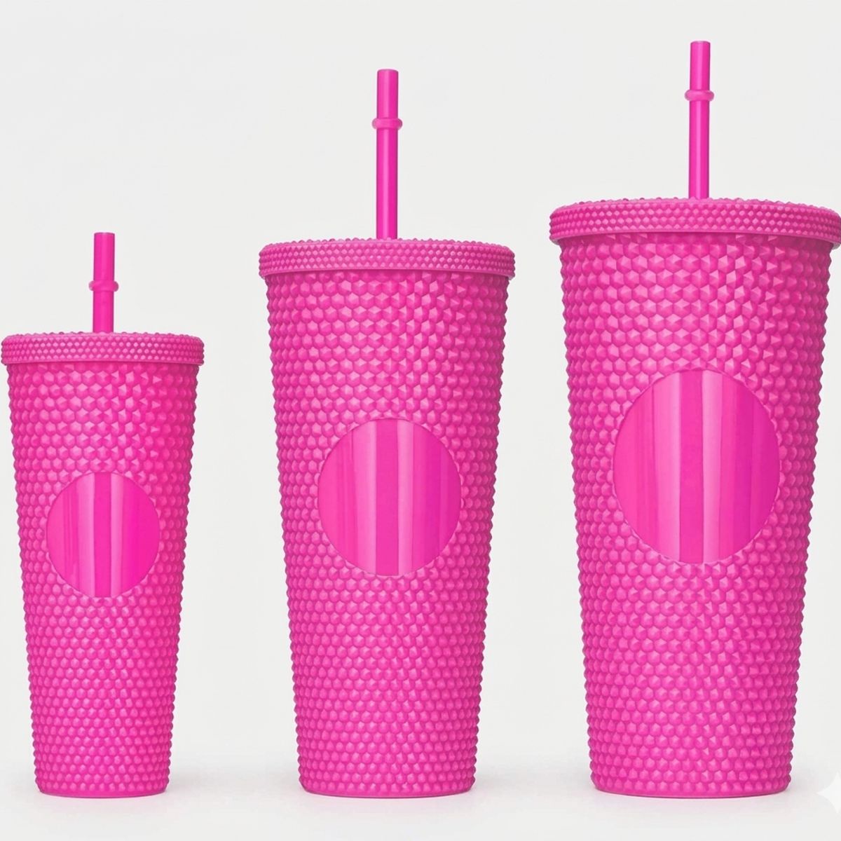 GENERICO - Pack de 3 Vasos Tumbler tipo Starbucks con Bombilla Y Tapa en Fucsia