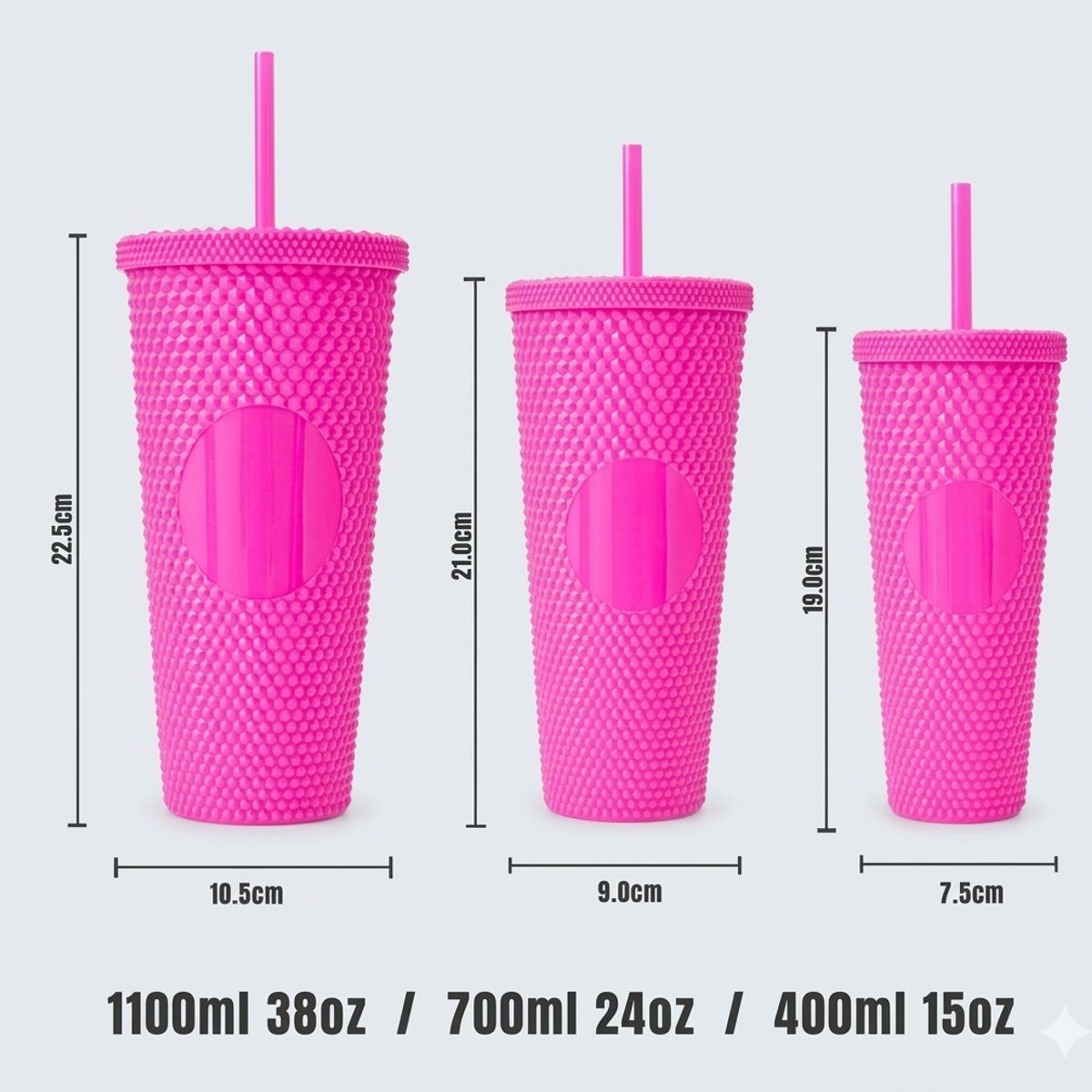 GENERICO - Pack de 3 Vasos Tumbler tipo Starbucks con Bombilla Y Tapa en Fucsia