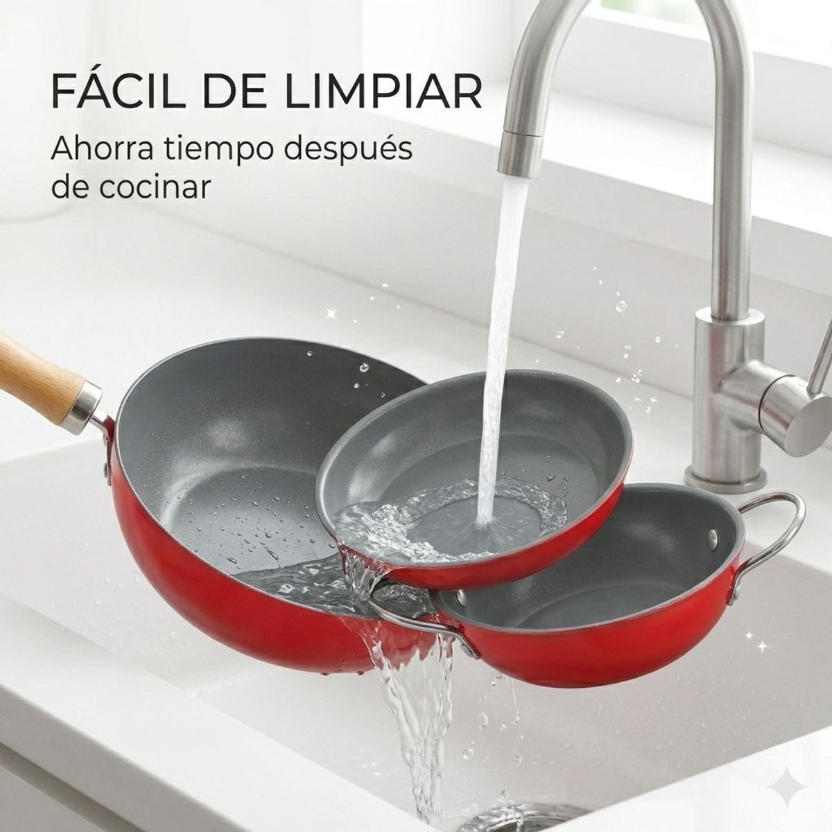 CORAL - Set de Cocina Doral Noruega 3 Piezas Antiadherente Titanio Rojo