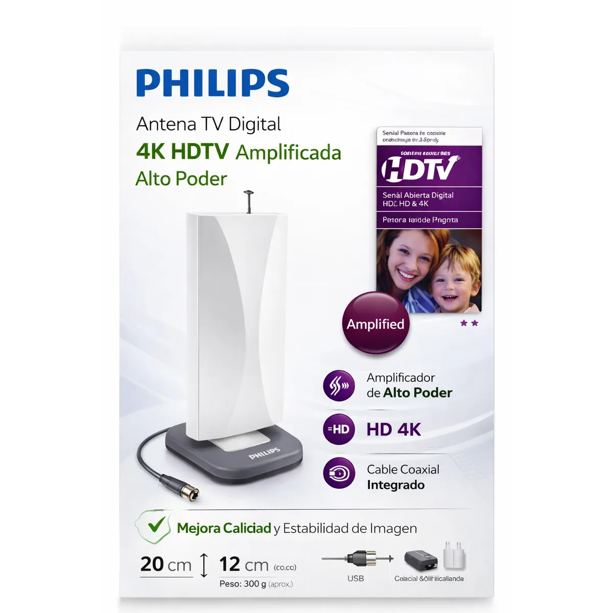 PHILIPS - Antena De Tv Digital 4k Hdtv Philips Amplified High Power Blanco