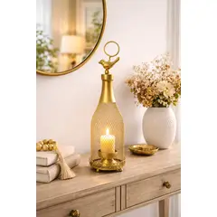 GENERAL - Candelabro Decorativo Jaula Dorada con Ave
