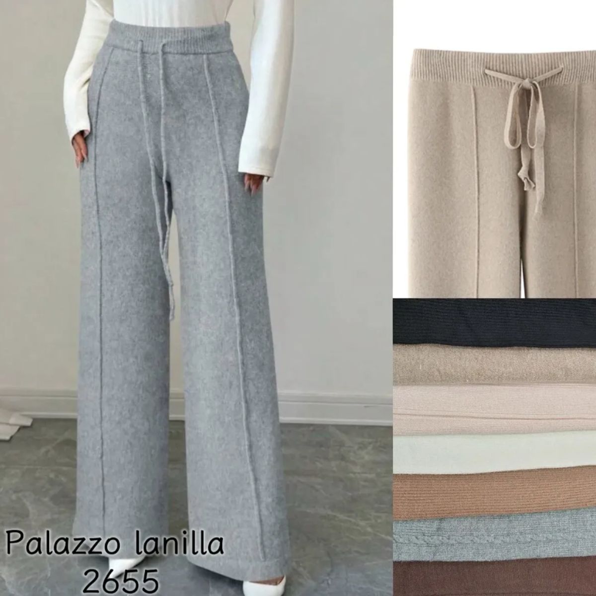 AGW - Pack 2 Pantalón Palazzo Mujer Lanilla Wide Leg