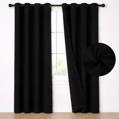 CASATUA - Cortina Blackout 100% Set 2 Paños 220x135cm Engomada - Negro
