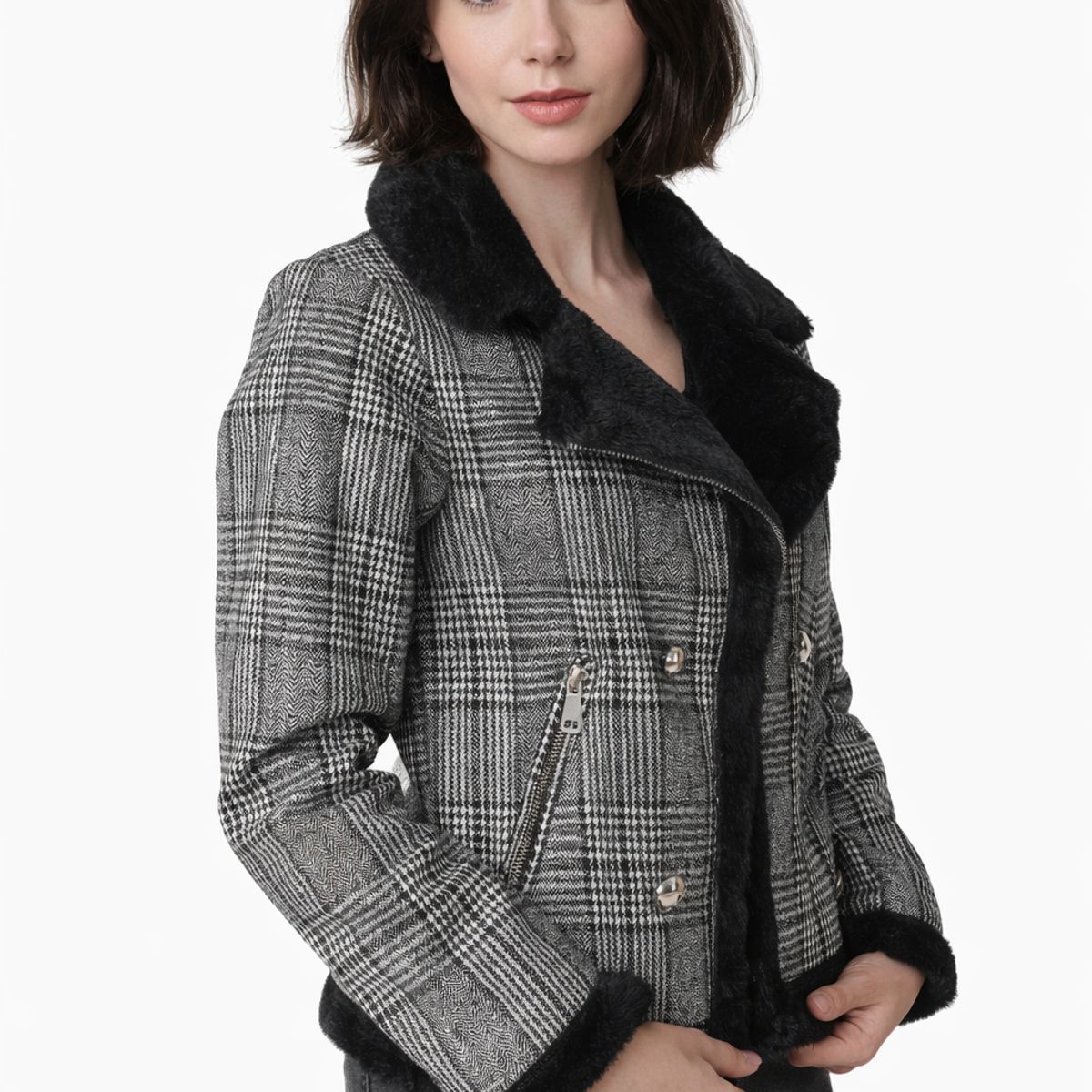TENTATION - Chaqueta Cuadrillé Cuello Soft Tentation