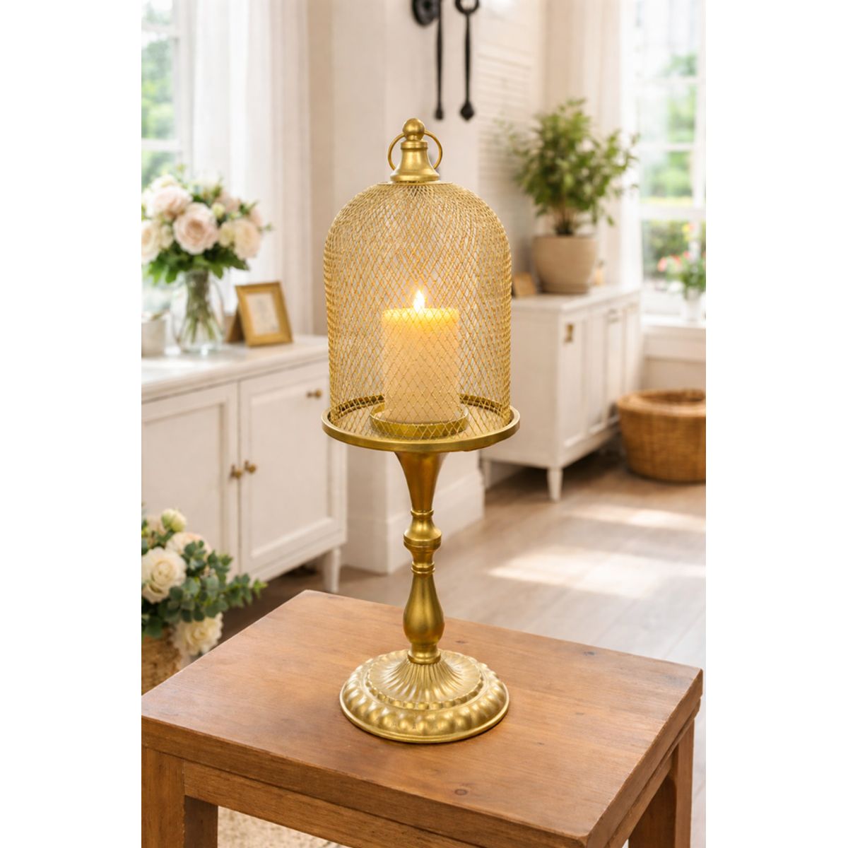 GENERAL - Candelabro Decorativo Jaula Dorada