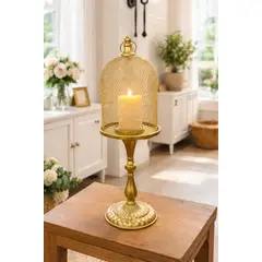 GENERAL - Candelabro Decorativo Jaula Dorada